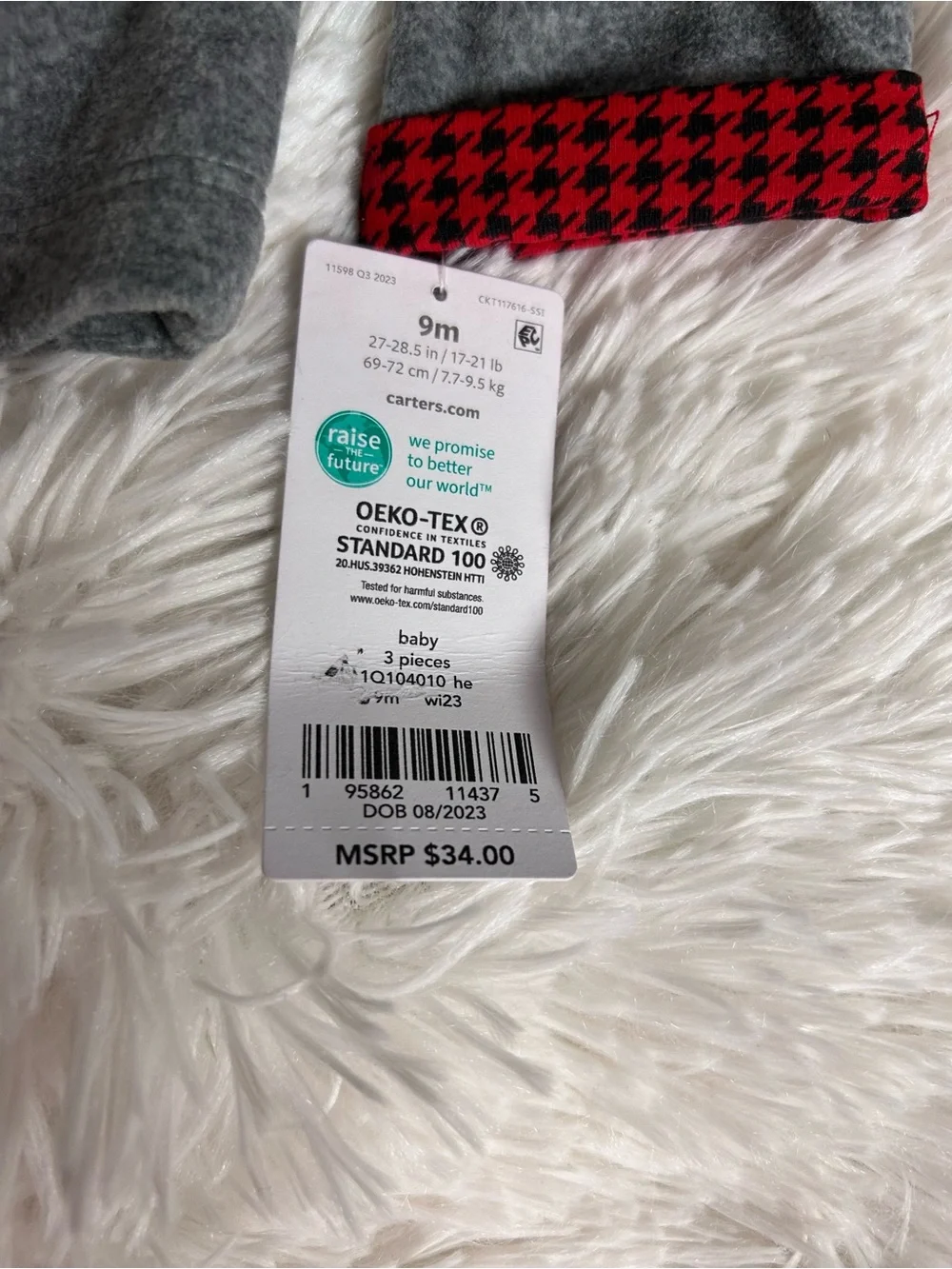 Carter’s baby girl 9m Gray Peplum Coat & Red Houndstooth Leggings Set NWT